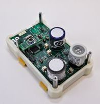 The inside of the device showing the three sensors that detect ozone, nitrogen dioxide and carbon monoxide