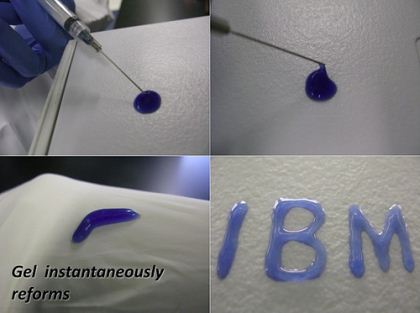 The hydrogel placed onto a surface with a syringe